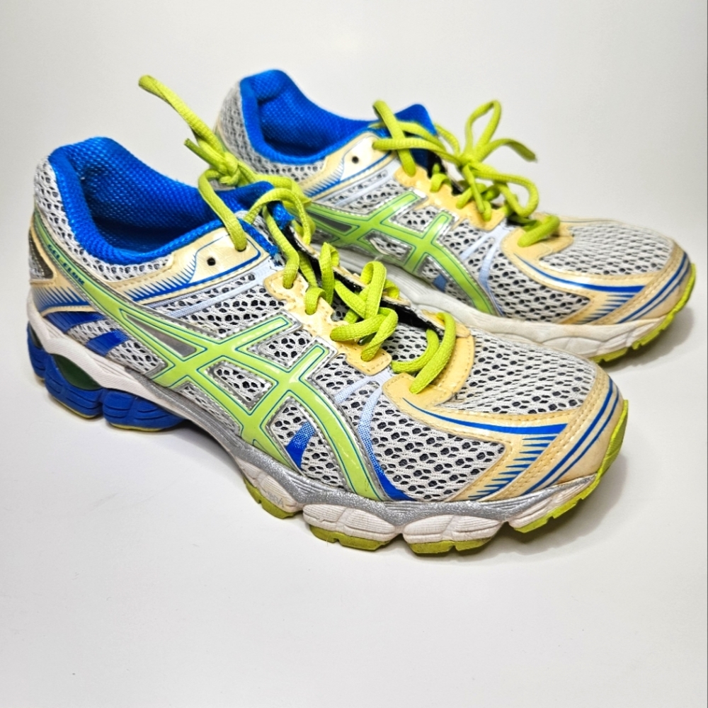 Asics Gel Flux Womens Size 8 White Neon Running Athletic Gym Shoes